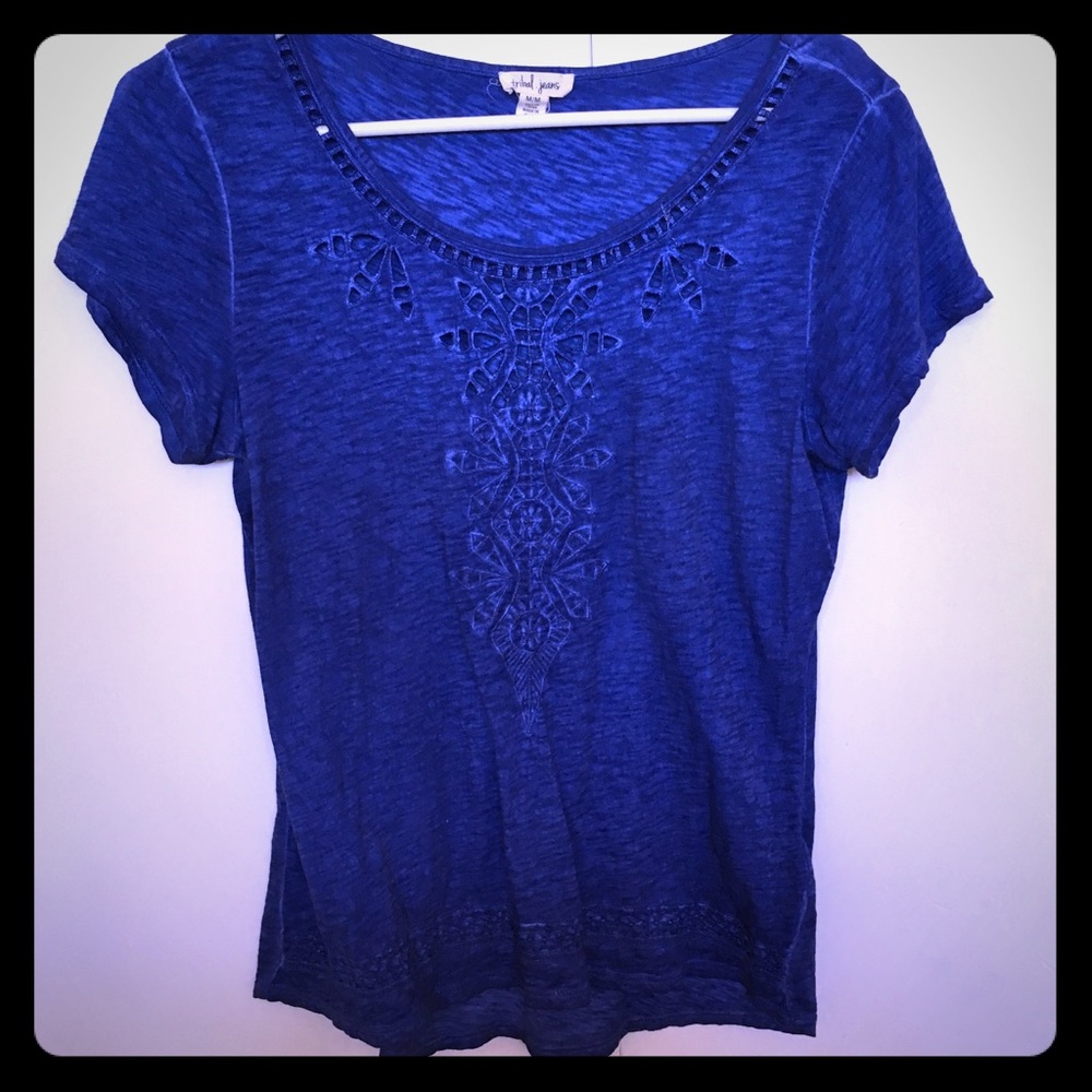 Tribal Jeans Blue Cutout Blouse